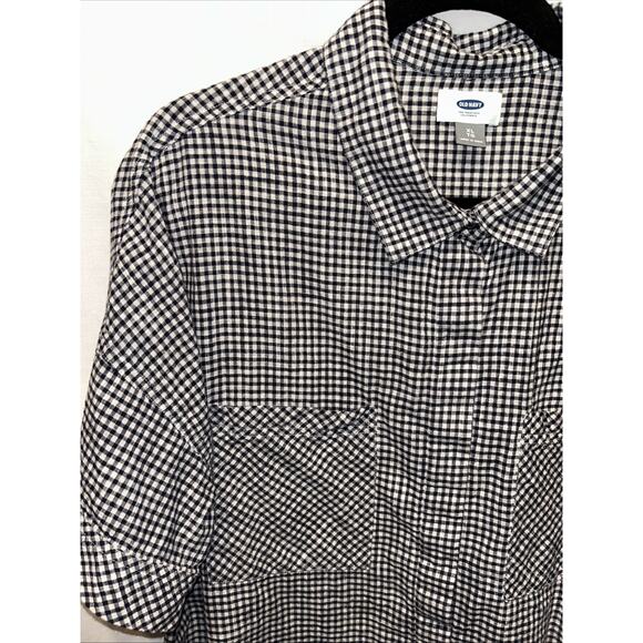 Old Navy Women’s XL Oversized Short Sleeve Gingham Linen Blouse - Picture 2 of 11